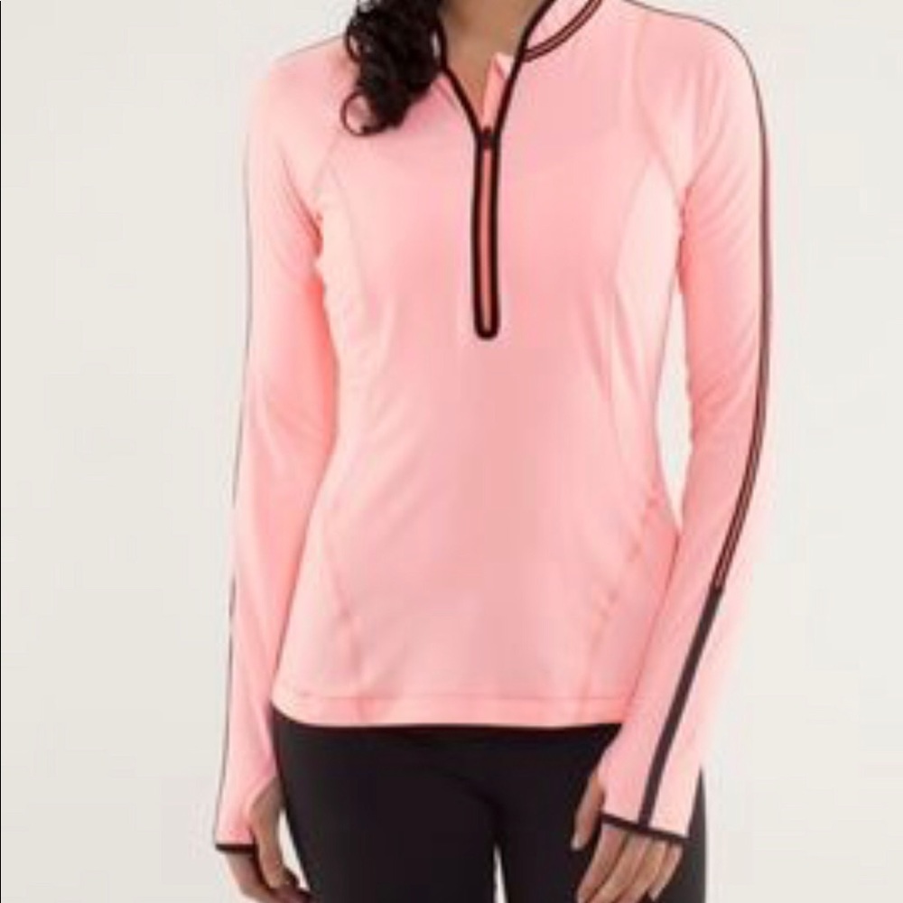 Lululemon Rise and Shine Pullover Bleached Coral Black 1/2 Zip Long Sleeves